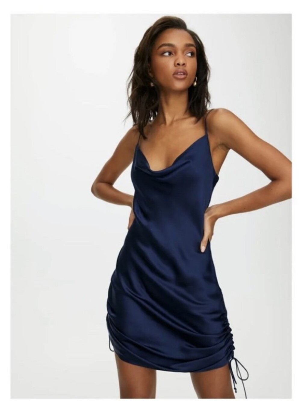 Aritzia Wilfred Davina Runched Dress Navy Indigo